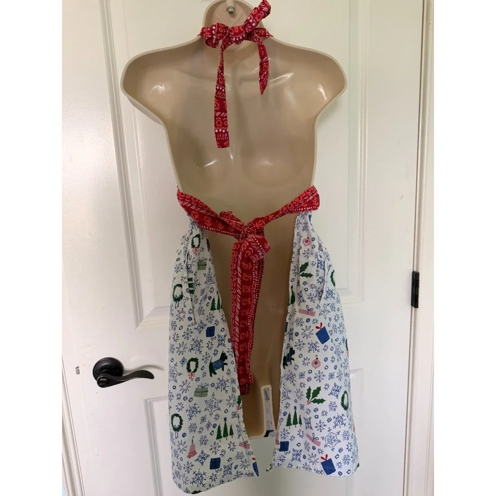 Anthropologie Emily Isabella Christmas Apron Holiday Snowflake Scottie Dog